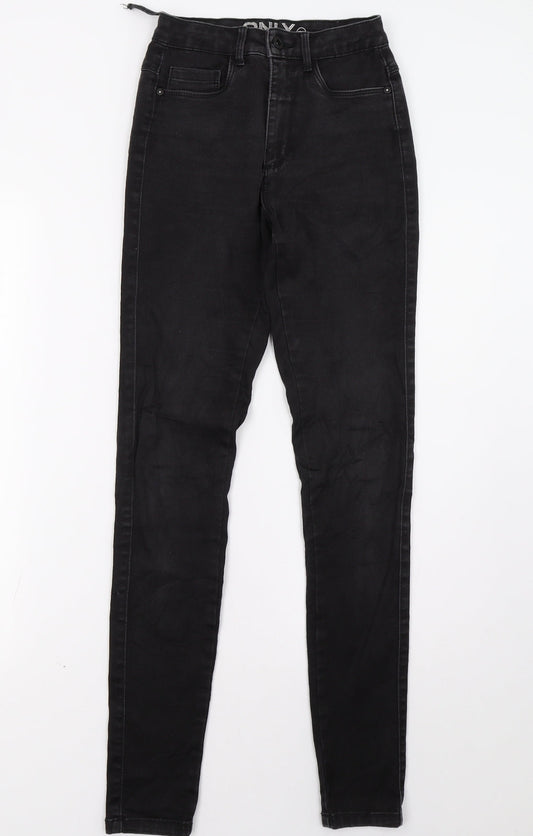 Additional front view of Only women’s black skinny jeans, size UK 6, 32-inch leg