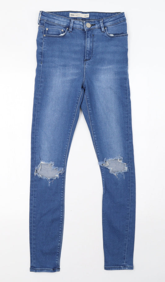 Additional front view of ASOS women’s blue skinny jeans, size UK 26, 32-inch leg