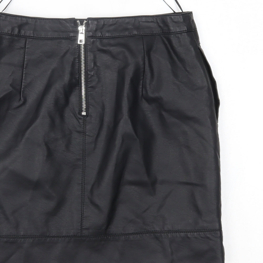 Brand and care label for Dorothy Perkins women’s black mini skirt, size UK 8