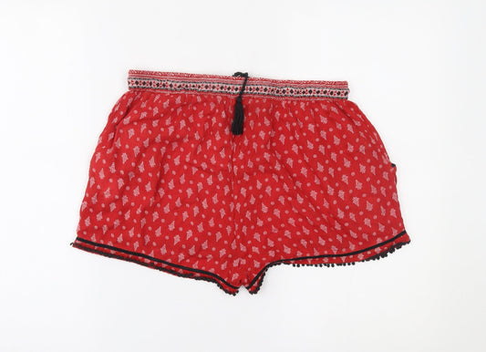 New Look Womens Red Fair Isle Paperbag Shorts Size 12