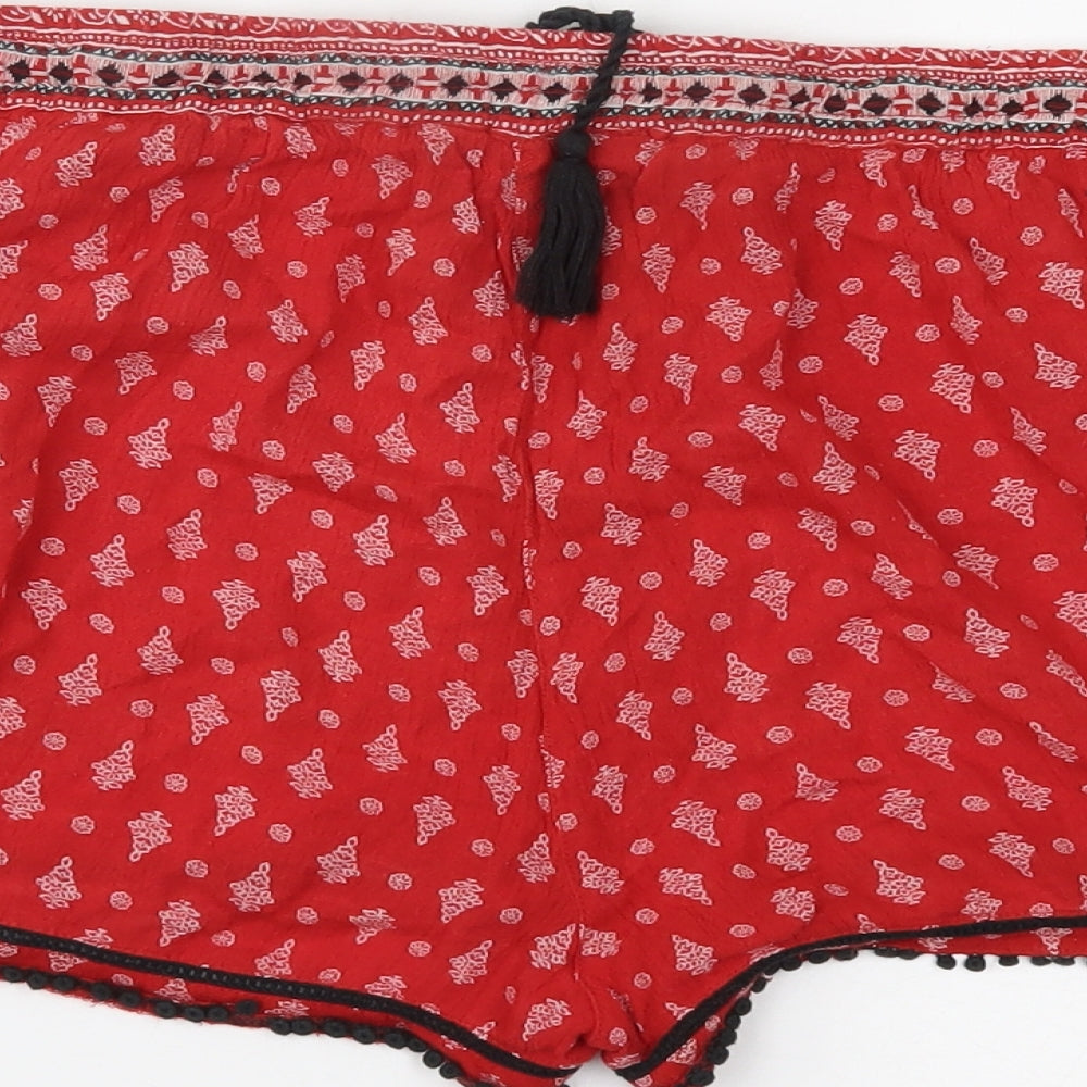 New Look Womens Red Fair Isle Paperbag Shorts Size 12