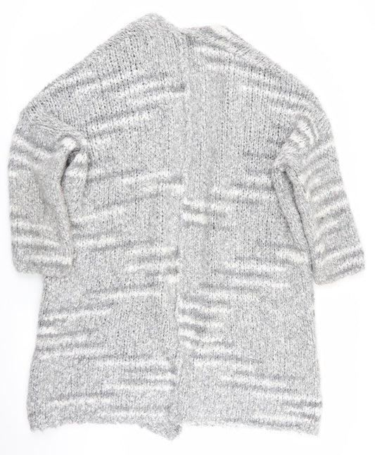 Papaya Womens Grey Striped Cardigan Jumper Size M - Longline Cardigan