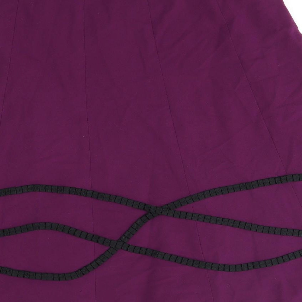 Brand and care label for Marks & Spencer women’s purple a-line skirt, size UK 16