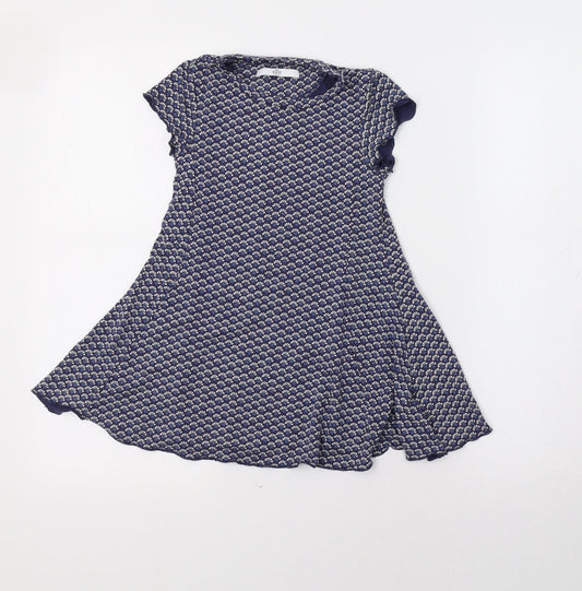 M&S Girls Blue Geometric Fit & Flare Size 3-4 Years
