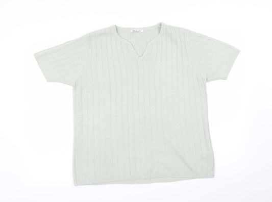 Additional front view of Berkertex women’s green striped basic t-shirt, size UK 16