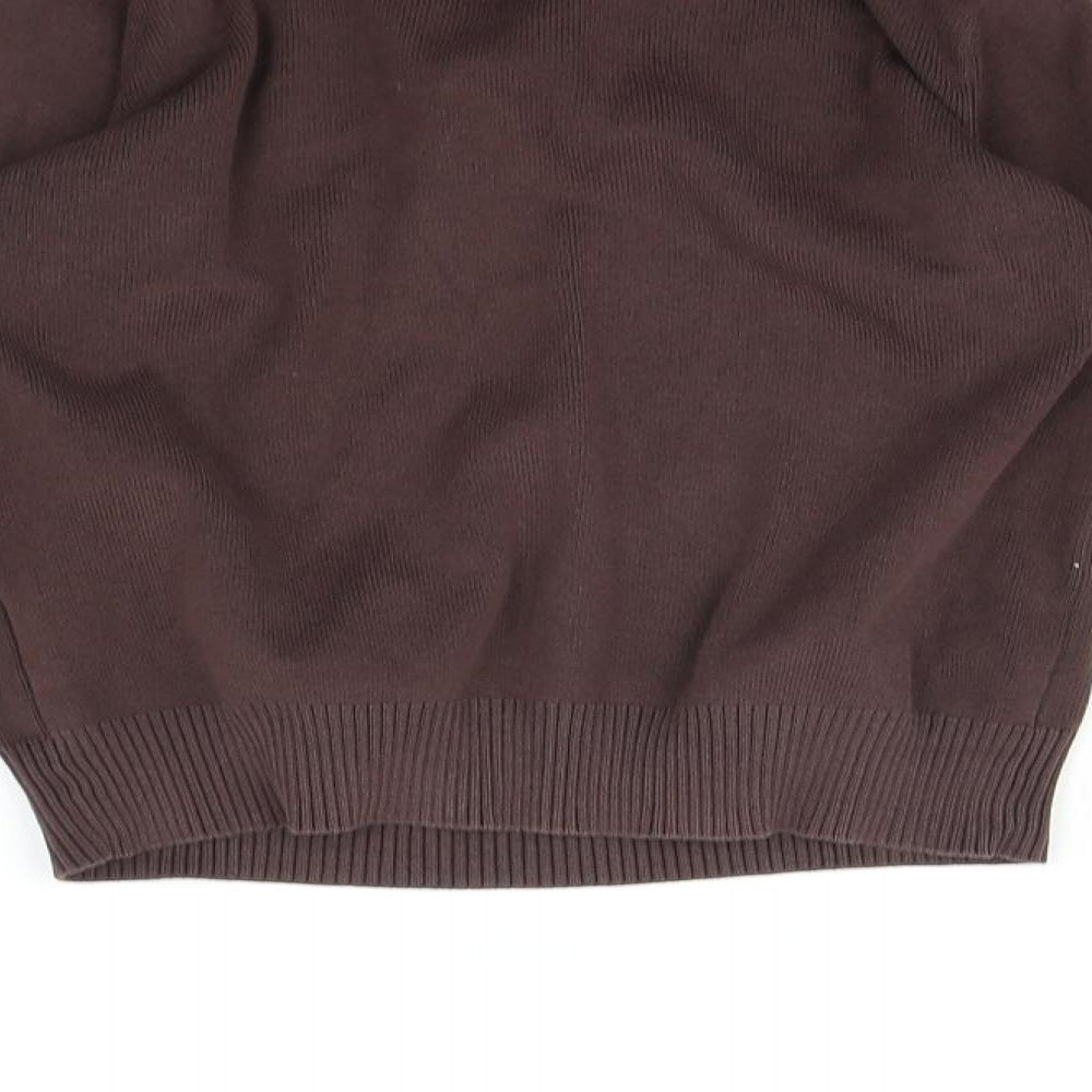 Brand and care label for Marks & Spencer boys’ brown jumper, size 7-8, years