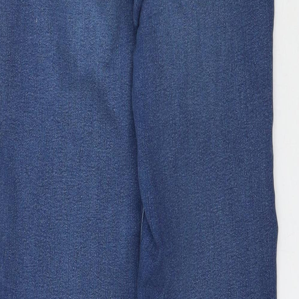 Brand and care label for Topshop women’s blue denim skinny jeans, size UK 26, in, 27-inch leg
