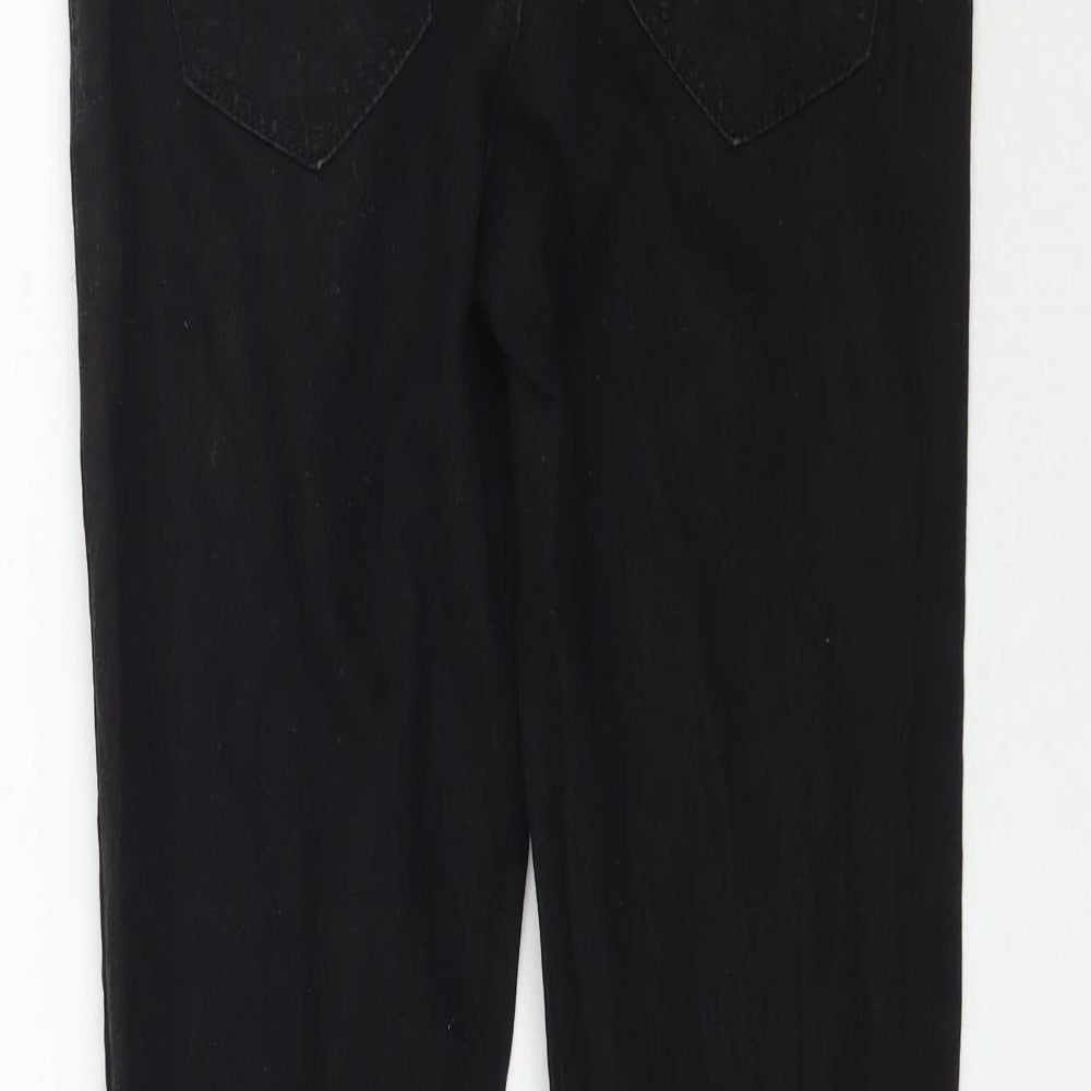 Brand and care label for Denim & Co. women’s black denim skinny jeans, size UK 8, 27-inch leg