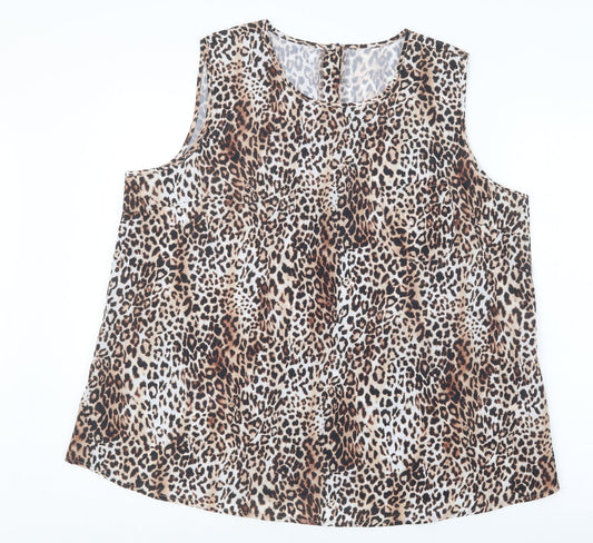 Avon Womens Brown Animal Print Basic Blouse Size 18