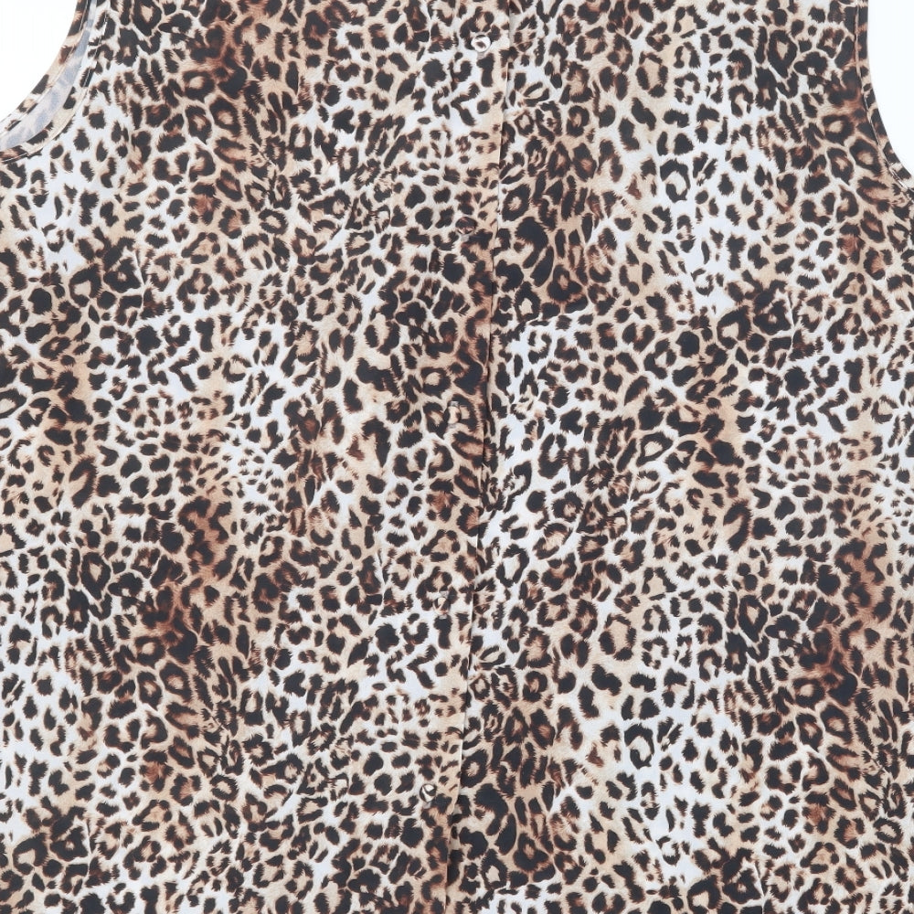 Brand and care label for Avon women’s brown animal print basic blouse, size UK 18