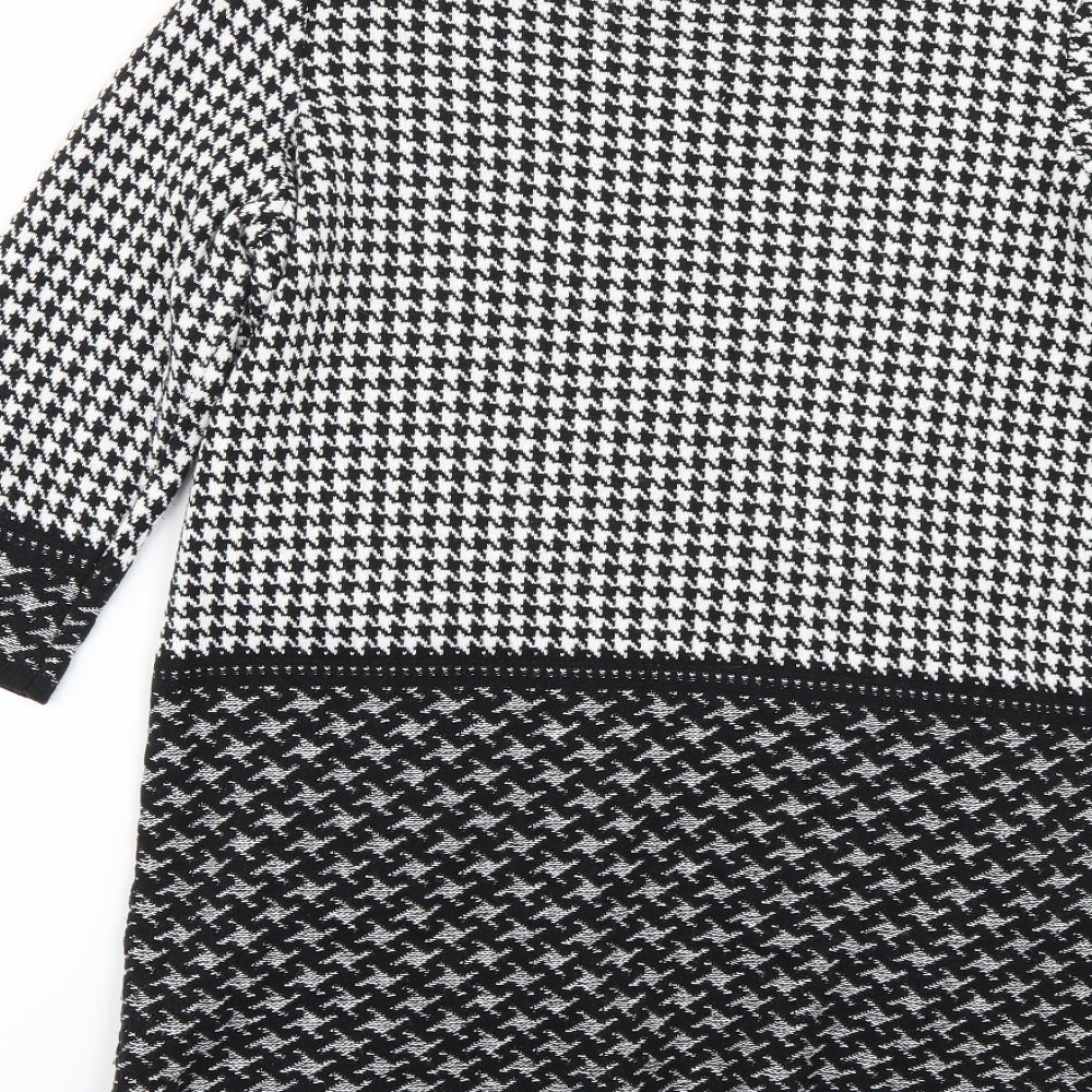 Brand and care label for F&F women’s multicoloured geometric cardigan jumper, size UK 10