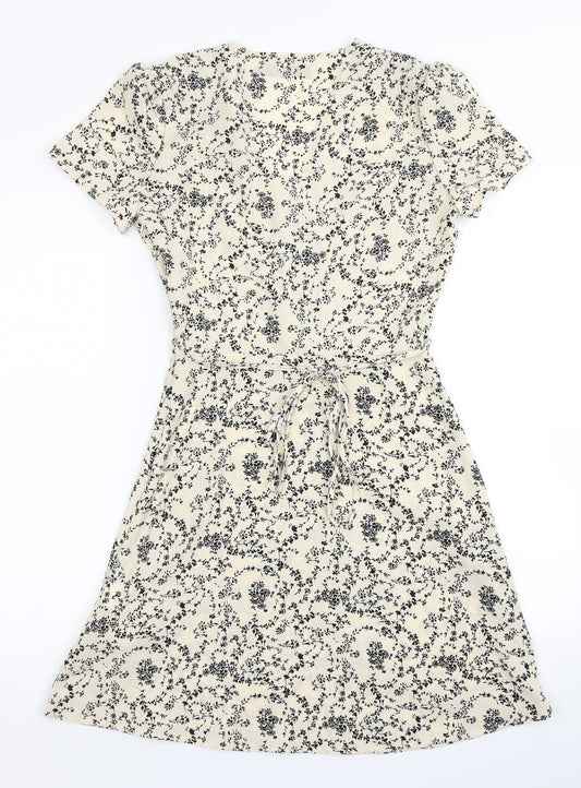 Missguided Womens Ivory Floral Fit & Flare Size 4