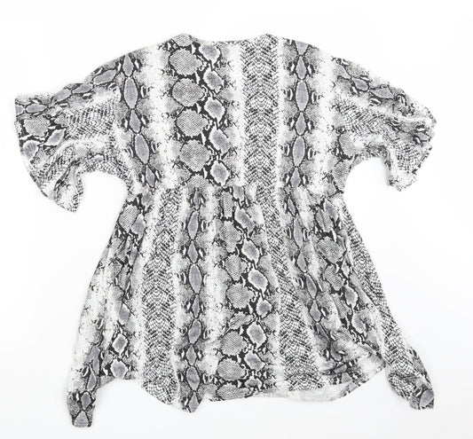 Boohoo Womens White Animal Print Basic Blouse Size 12