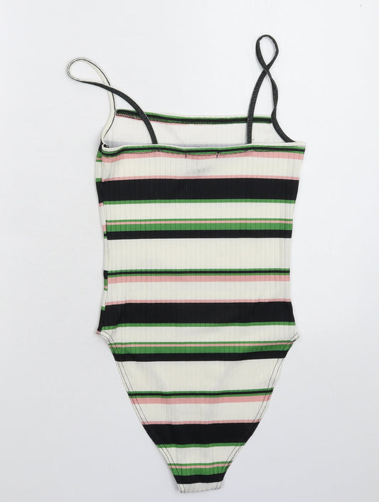 Back view of New Look women’s multicoloured striped bodysuit one-piece, size UK 8