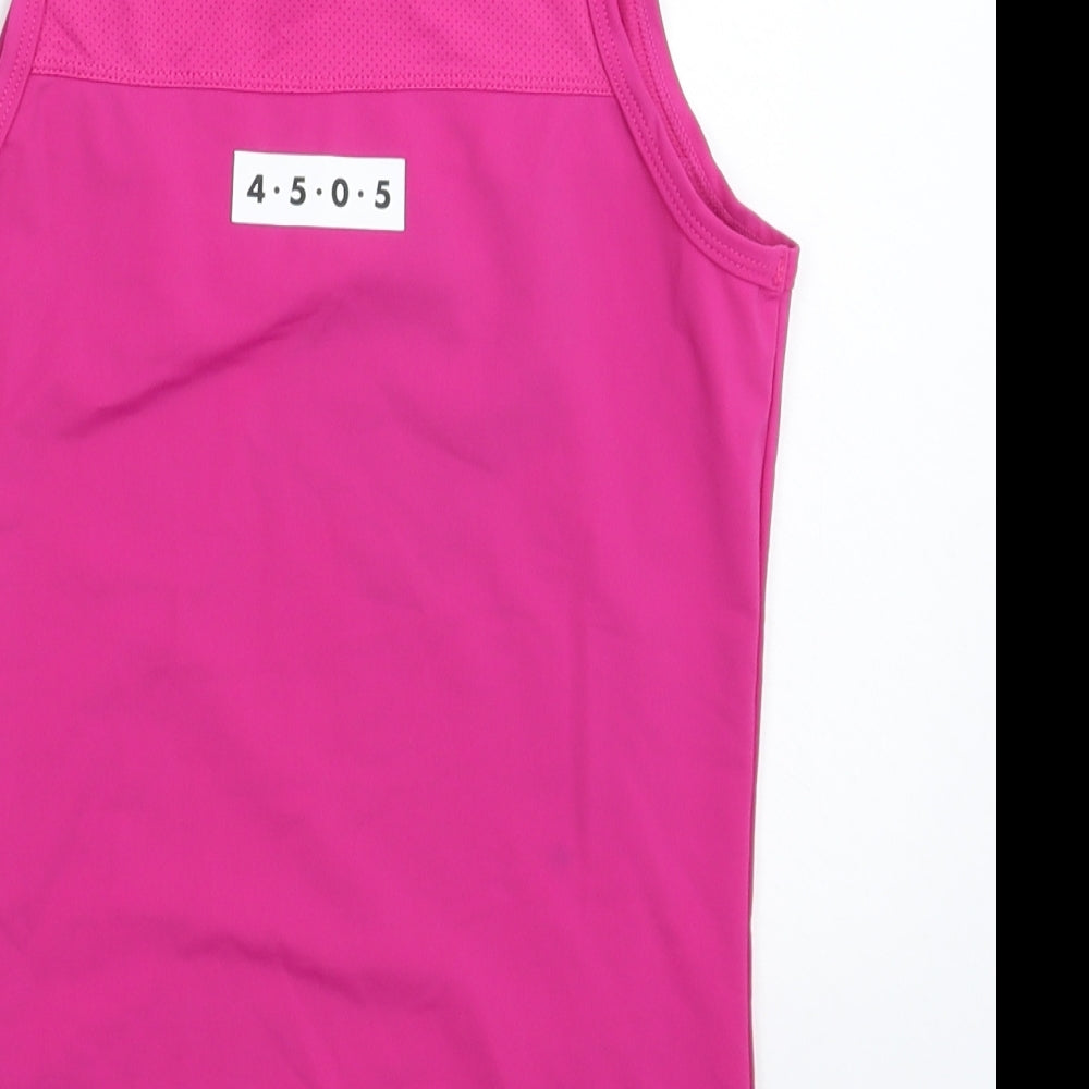 Brand and care label for ASOS women’s pink jersey tank, size UK 8