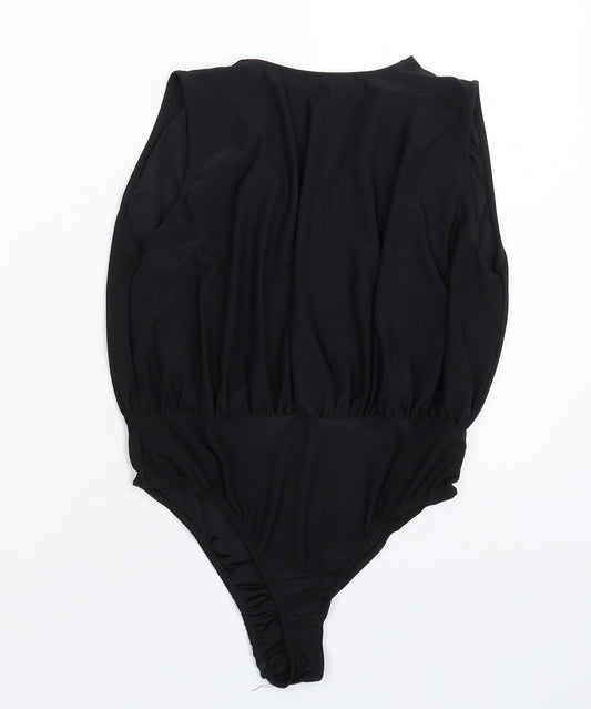Back view of Missguided women’s black bodysuit one-piece, size UK 8