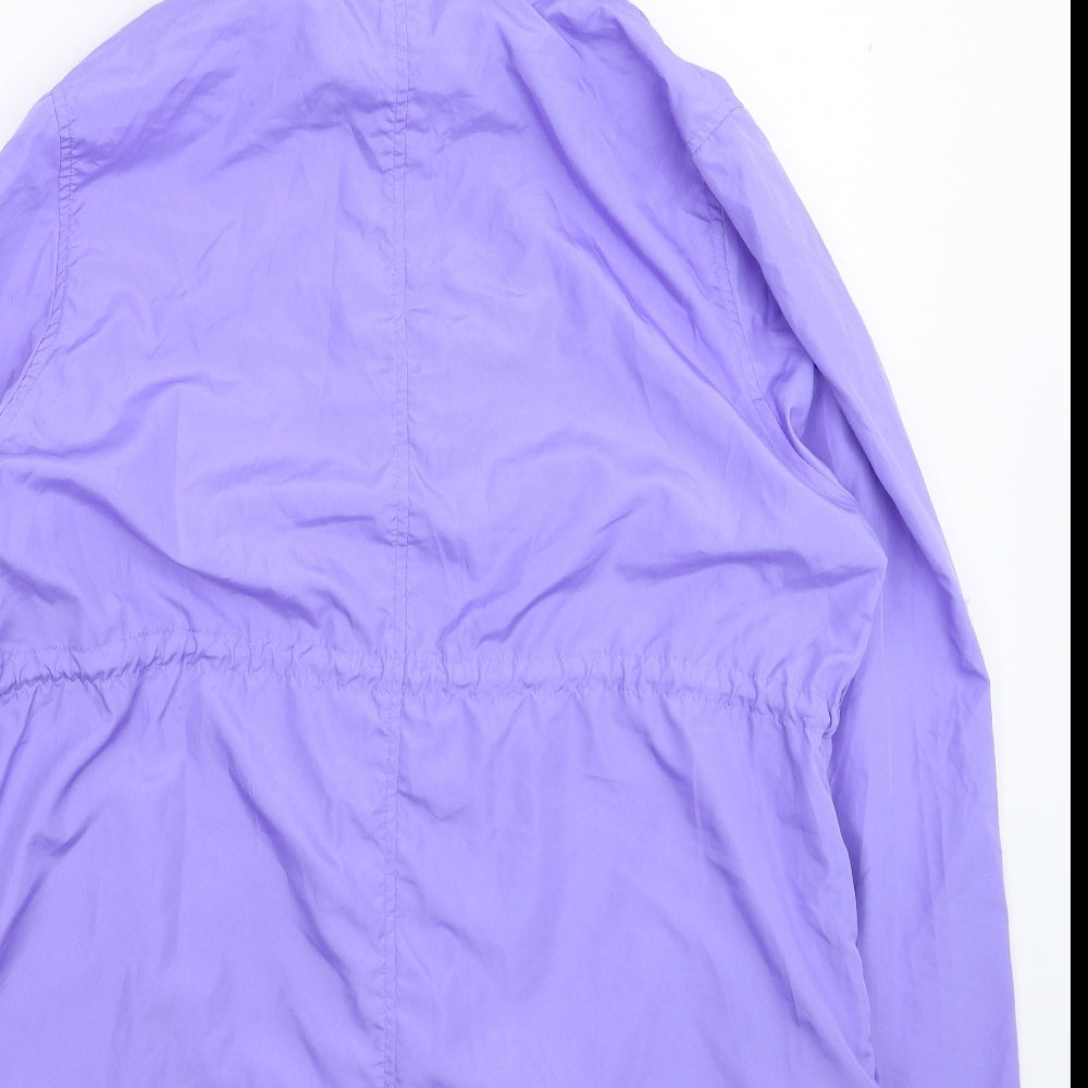 Brand and care label for Atmosphere women’s purple parka coat, size M