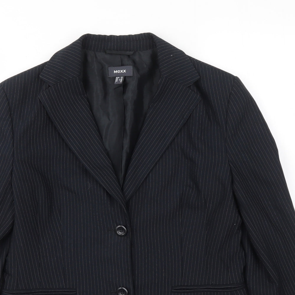Close-up detail of Mexx women’s black striped jacket blazer, size UK 12