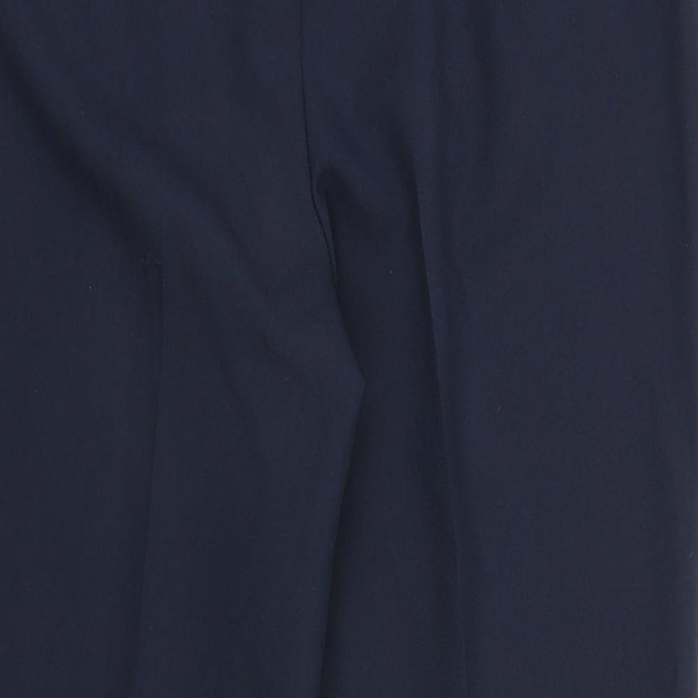 Brand and care label for George women’s blue carrot trousers, size UK 12, 25-inch leg