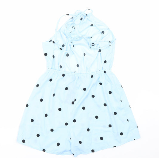Boohoo Womens Blue Polka Dot  Jumpsuit One-Piece Size 10