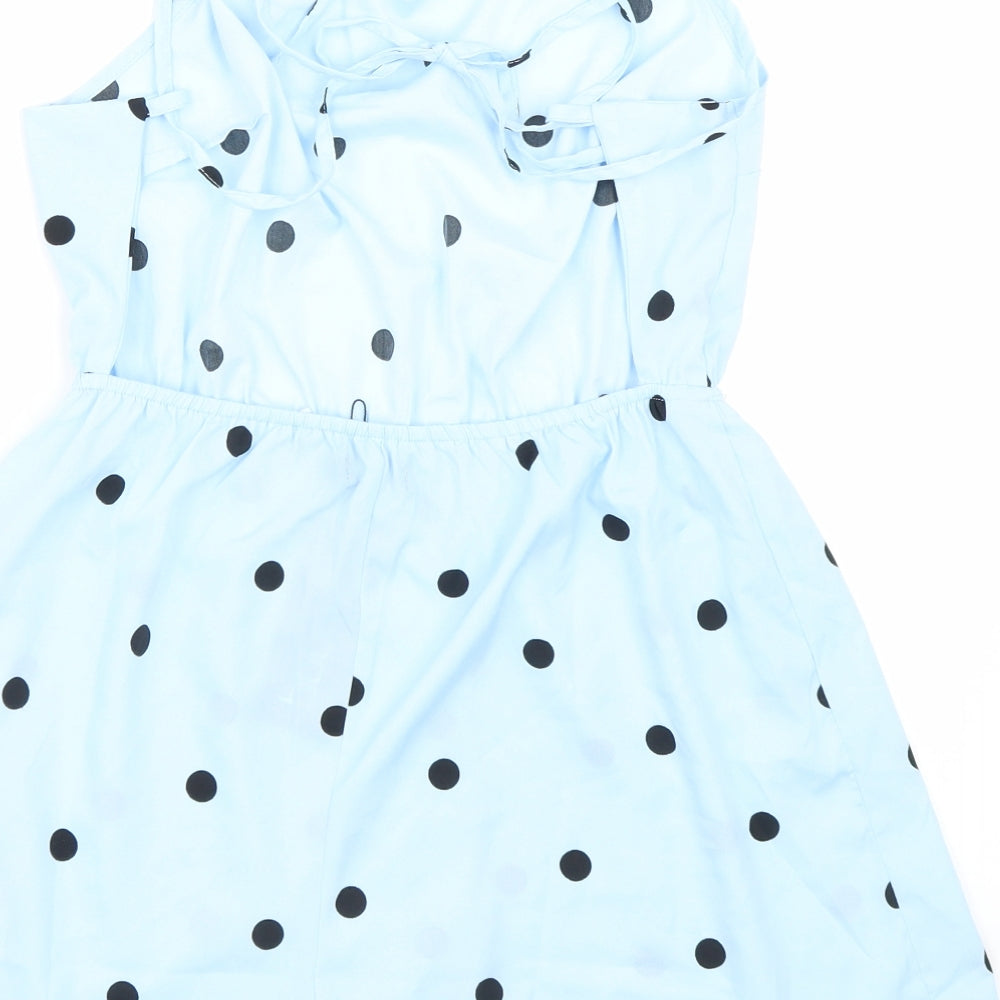 Boohoo Womens Blue Polka Dot Jumpsuit One-Piece Size 10