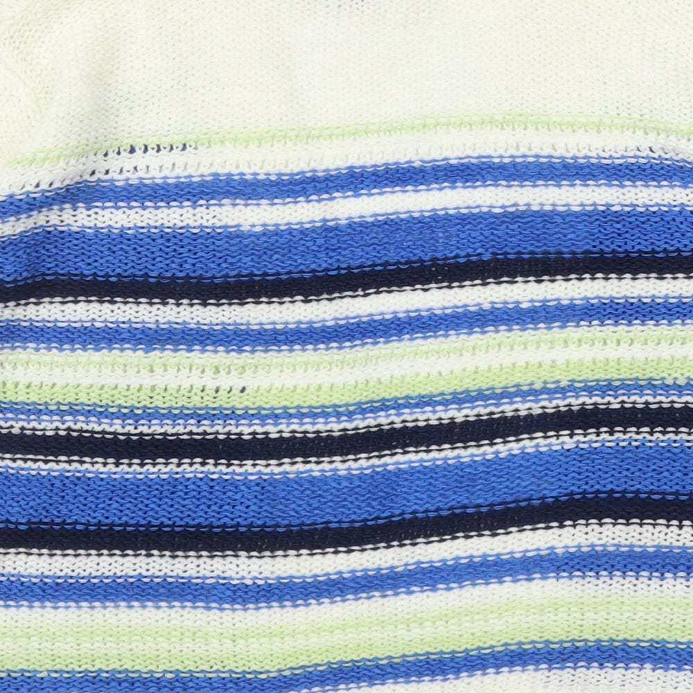 Brand and care label for Inspire women’s white striped cardigan jumper, size S