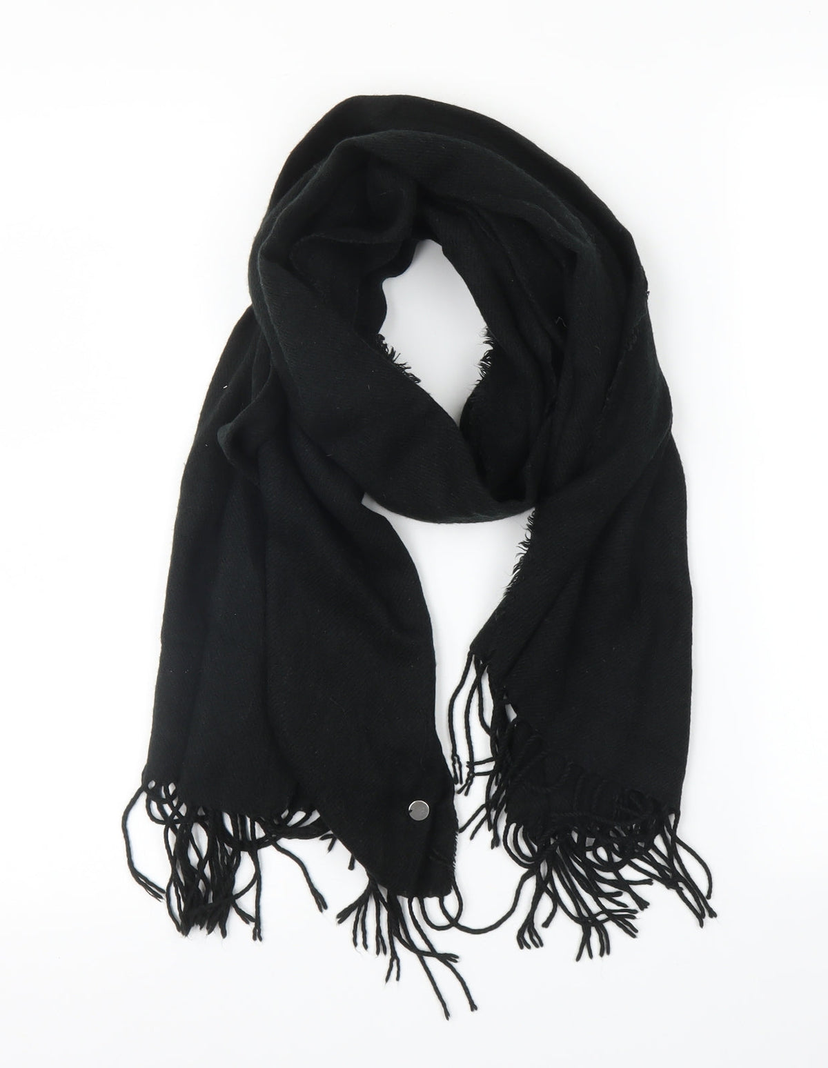 Front view of Preworn unisex black scarf