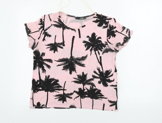 Additional front view of Quiz women’s pink floral basic t-shirt, size UK 8