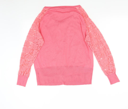 Womens UK Size M Marble Pink Cardigan Jumper