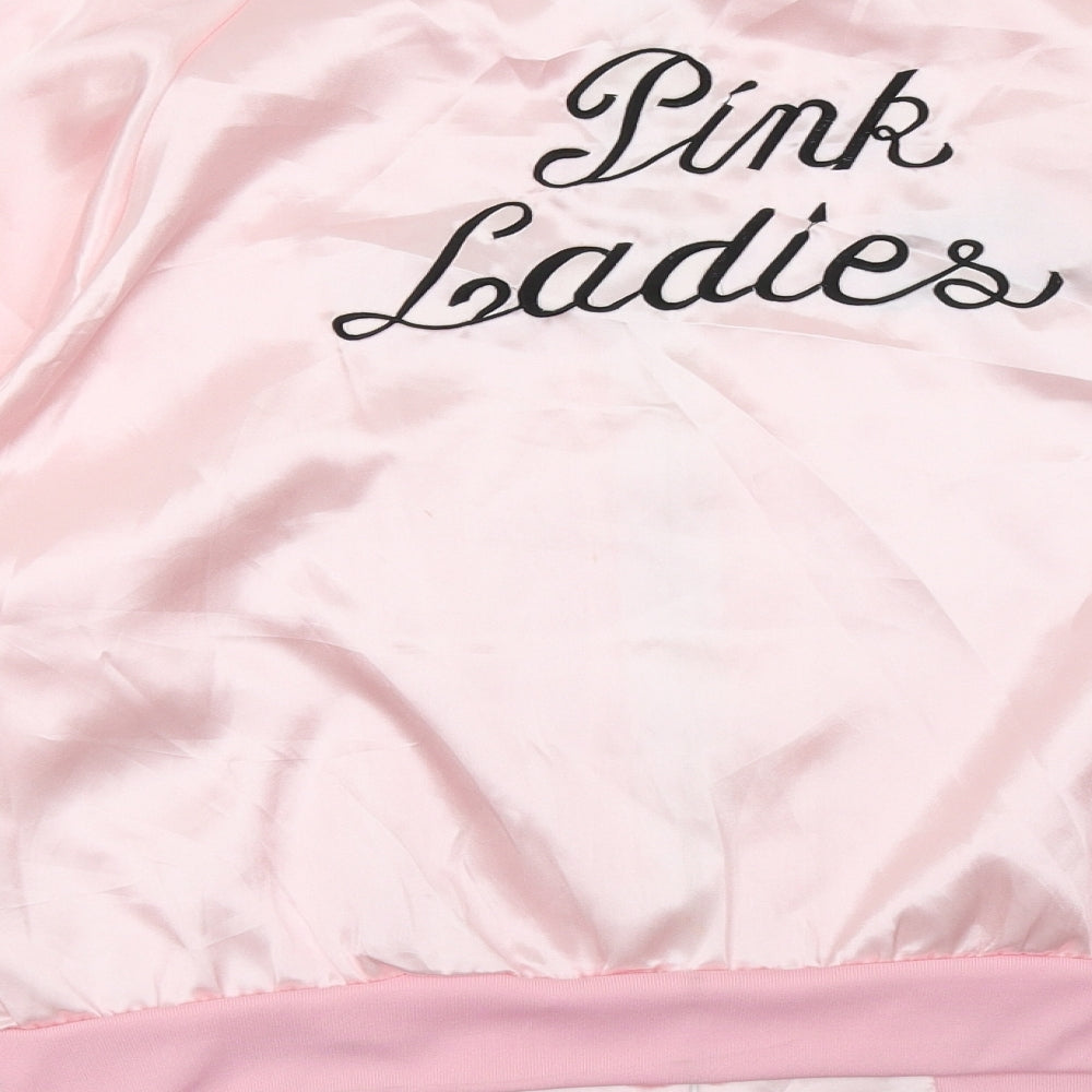 Brand and care label for smithys women’s pink full zip sweatshirt, size M