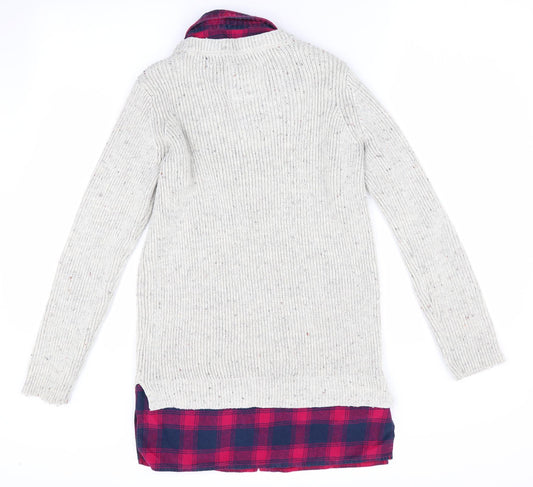 Falmer Heritage Womens Ivory Pullover Jumper Size 8 - Faux Shirt collar & hem