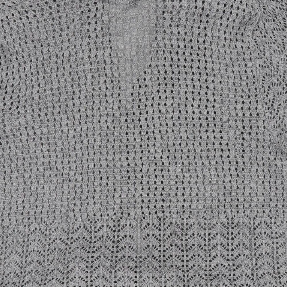 JW Womens Grey Cardigan Jumper Size L - open knit tie front