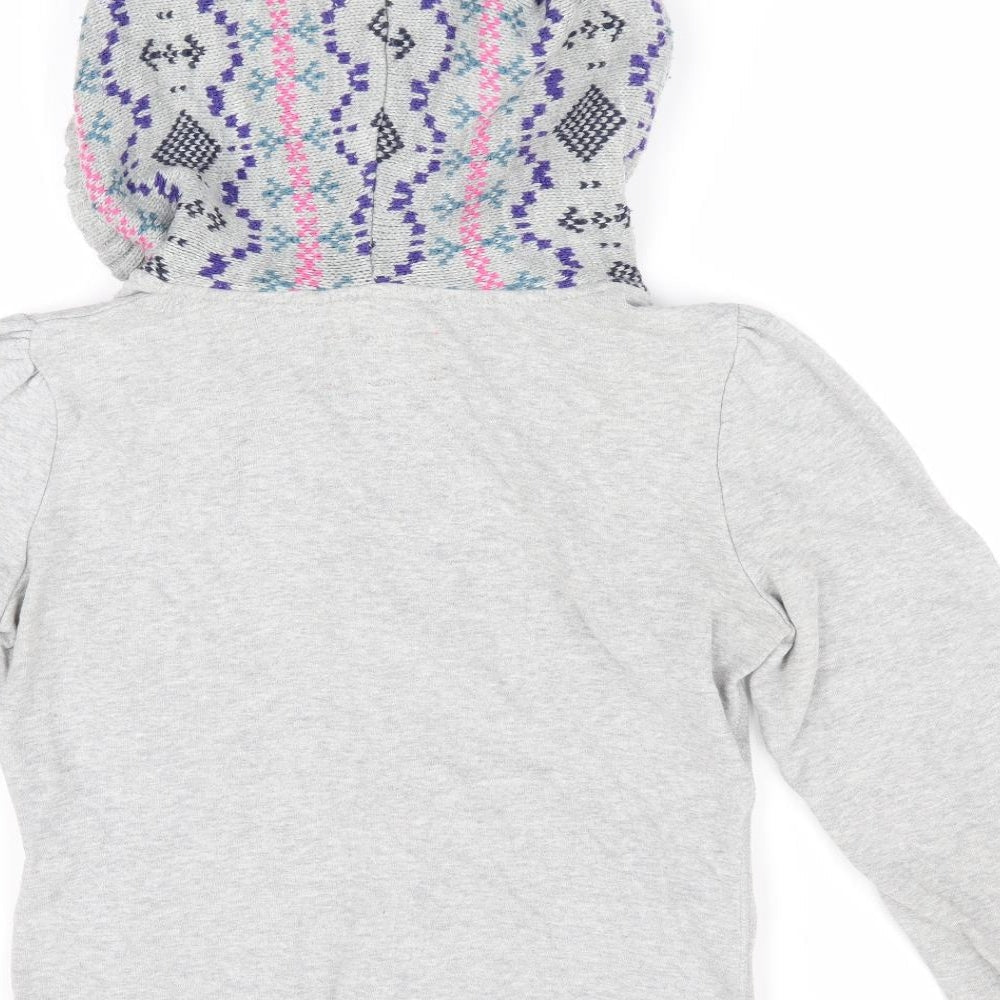 G Blend Womens Grey Geometric Full Zip Hoodie Size XS - Knitted hood and pockets
