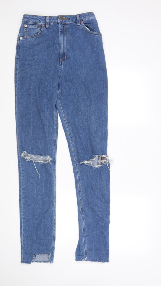 Additional front view of ASOS women’s blue straight jeans, size UK 28, in, 36-inch leg