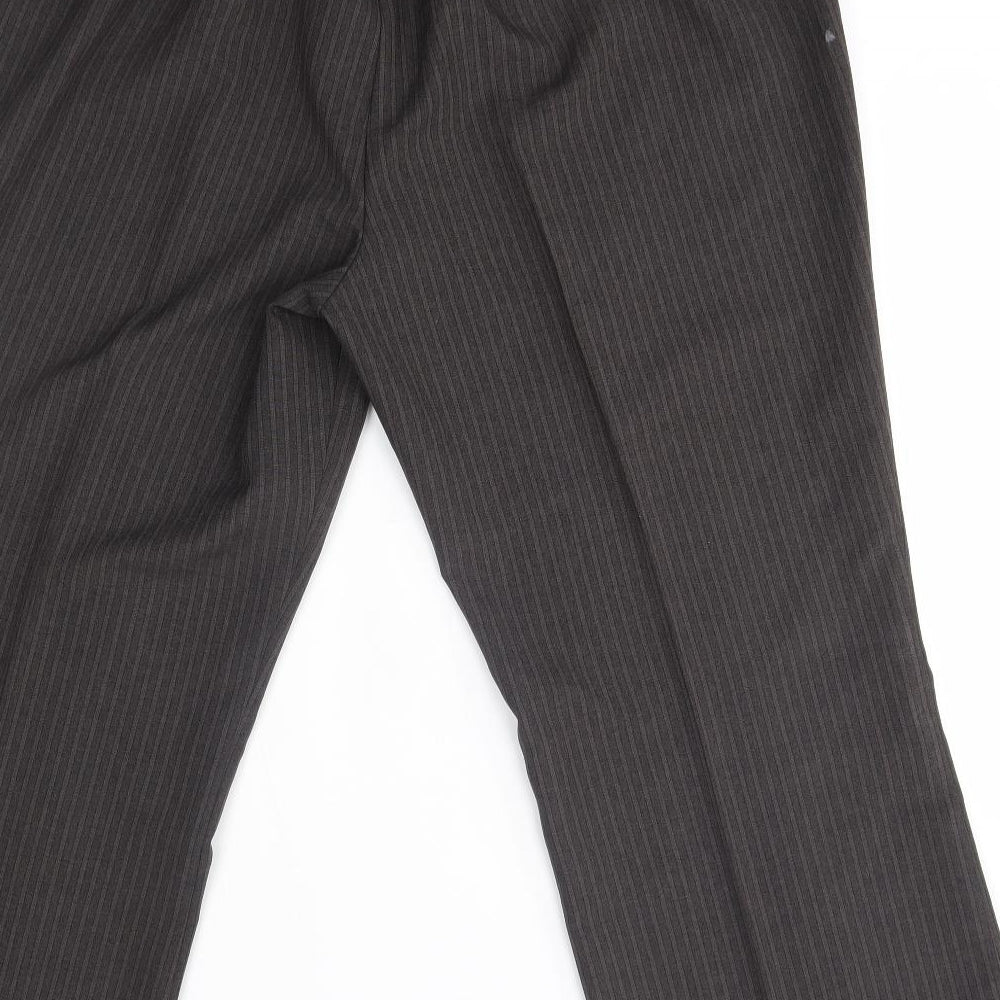 Brand and care label for Bonmarché women’s grey striped trousers, size UK 18, 24-inch leg