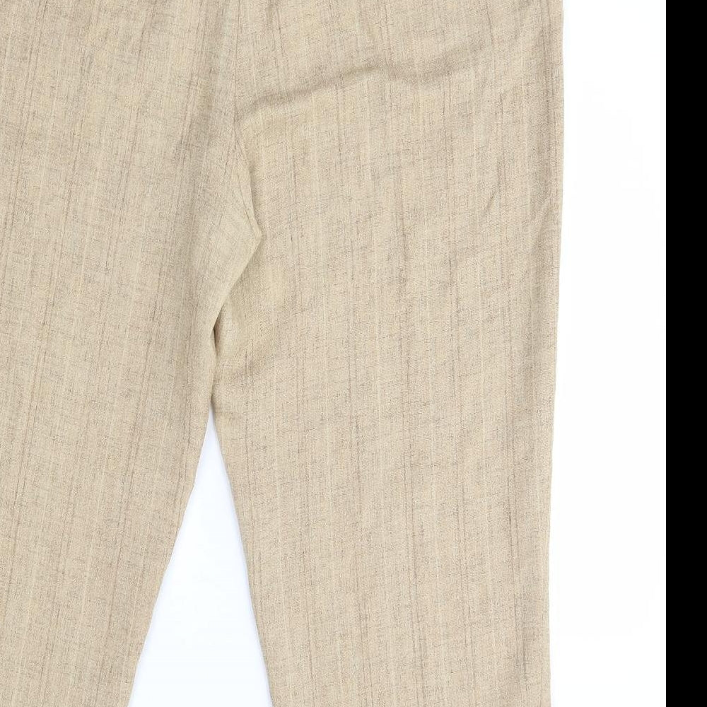Brand and care label for ELVI women’s beige trousers, size UK 20, 27-inch leg