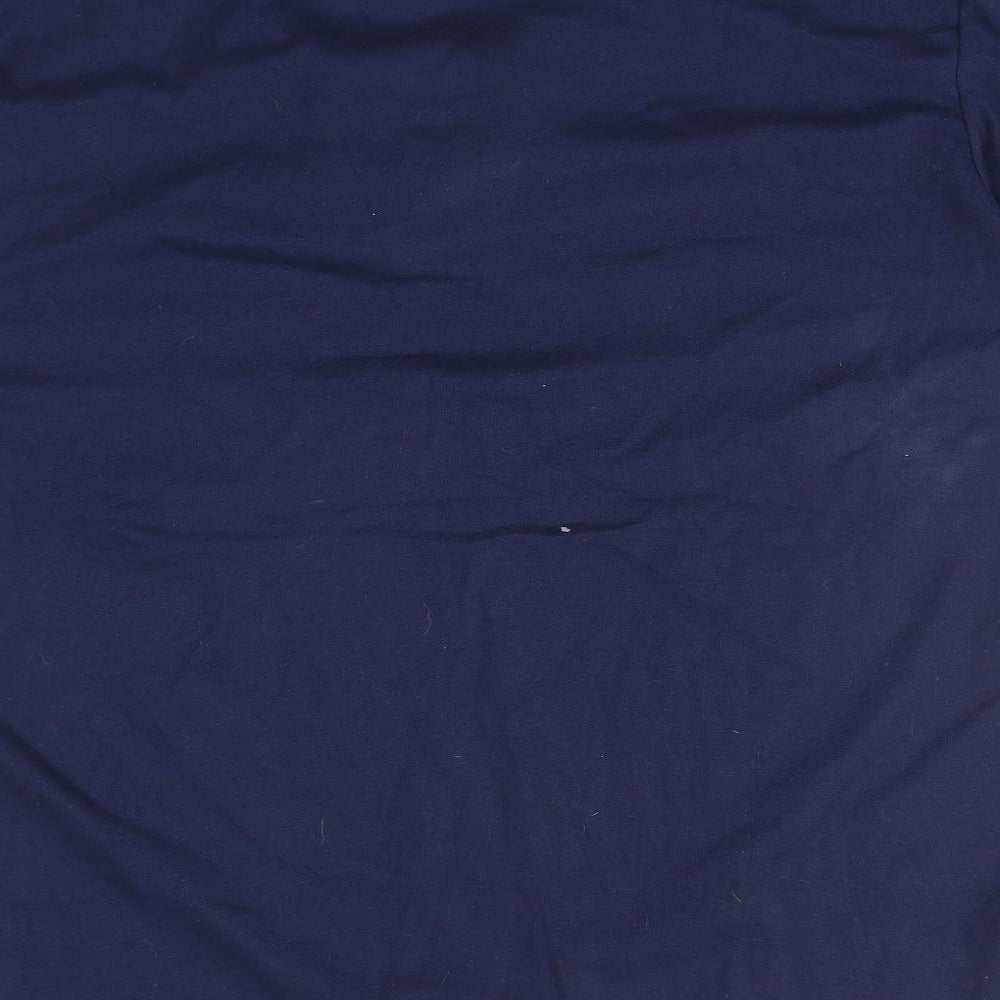 Brand and care label for CLASSIC STYLE men’s blue polo, size L