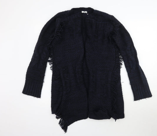 Additional front view of Cotton Traders women’s blue knit cardigan jumper, size UK 8, - waterfall