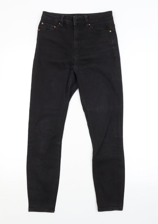 Additional front view of ASOS women’s black skinny jeans, size UK 26, in, 30-inch leg