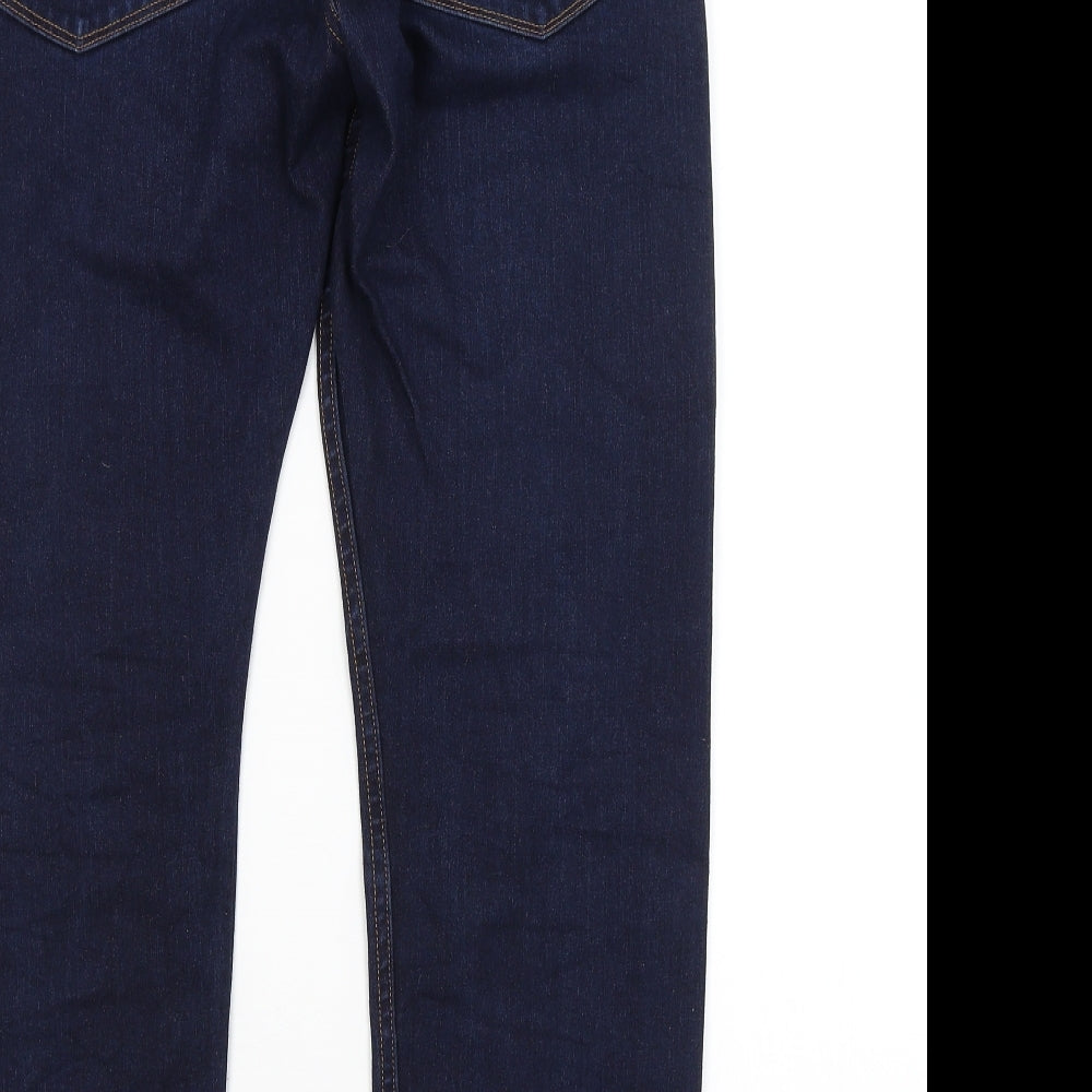 Brand and care label for Marks & Spencer women’s blue tapered jeans, size UK 32, in, 29-inch leg