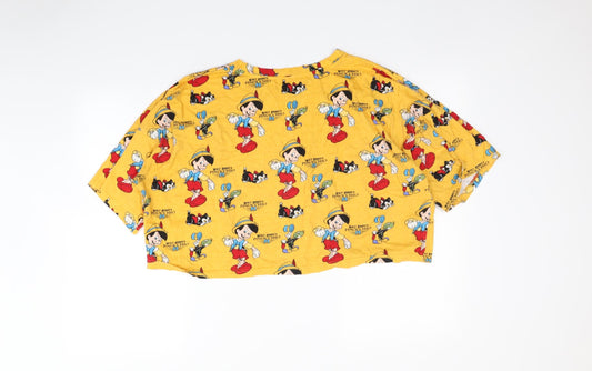 Primark Womens Yellow Cropped T-Shirt Size L - Pinnochio