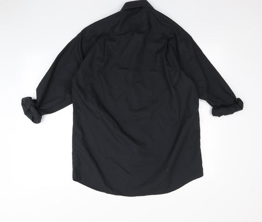 Mens UK Size 15.5 Peter England Black Button-Up Long Sleeve Casual Shirt