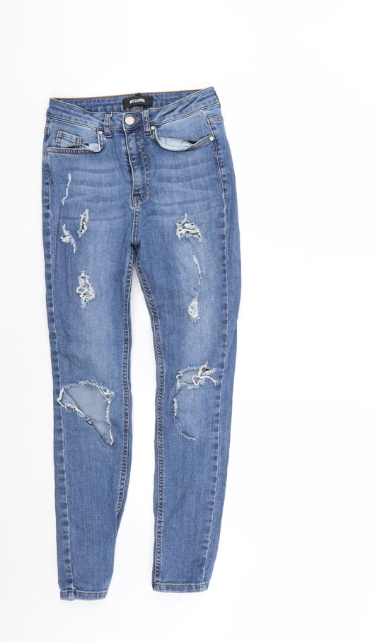 Additional front view of Missguided women’s blue skinny jeans, size UK 6, 24-inch leg