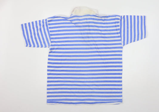 Leisure Man Mens Blue Striped Jersey Polo Size L