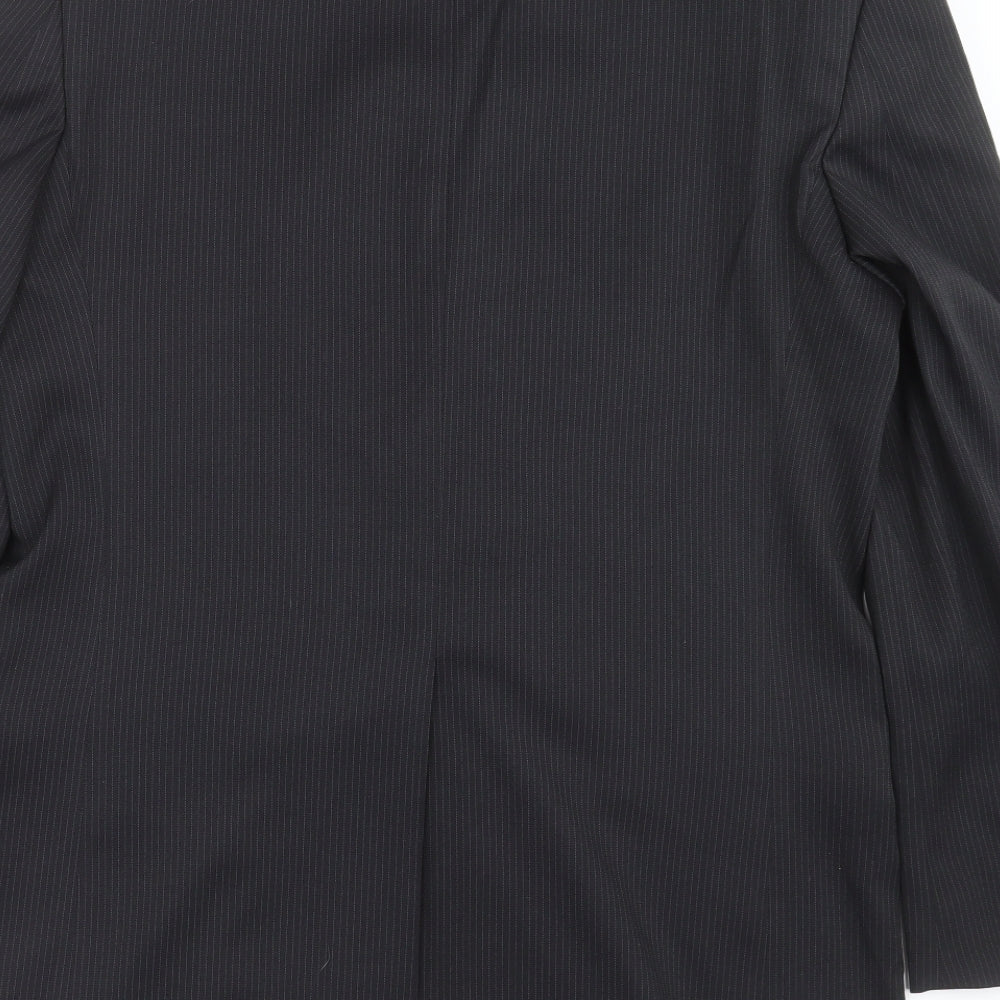 Brand and care label for F&F men’s black striped jacket suit jacket, size 40