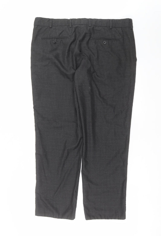 F&F Mens Grey Check Trousers Size 38 in L28 in