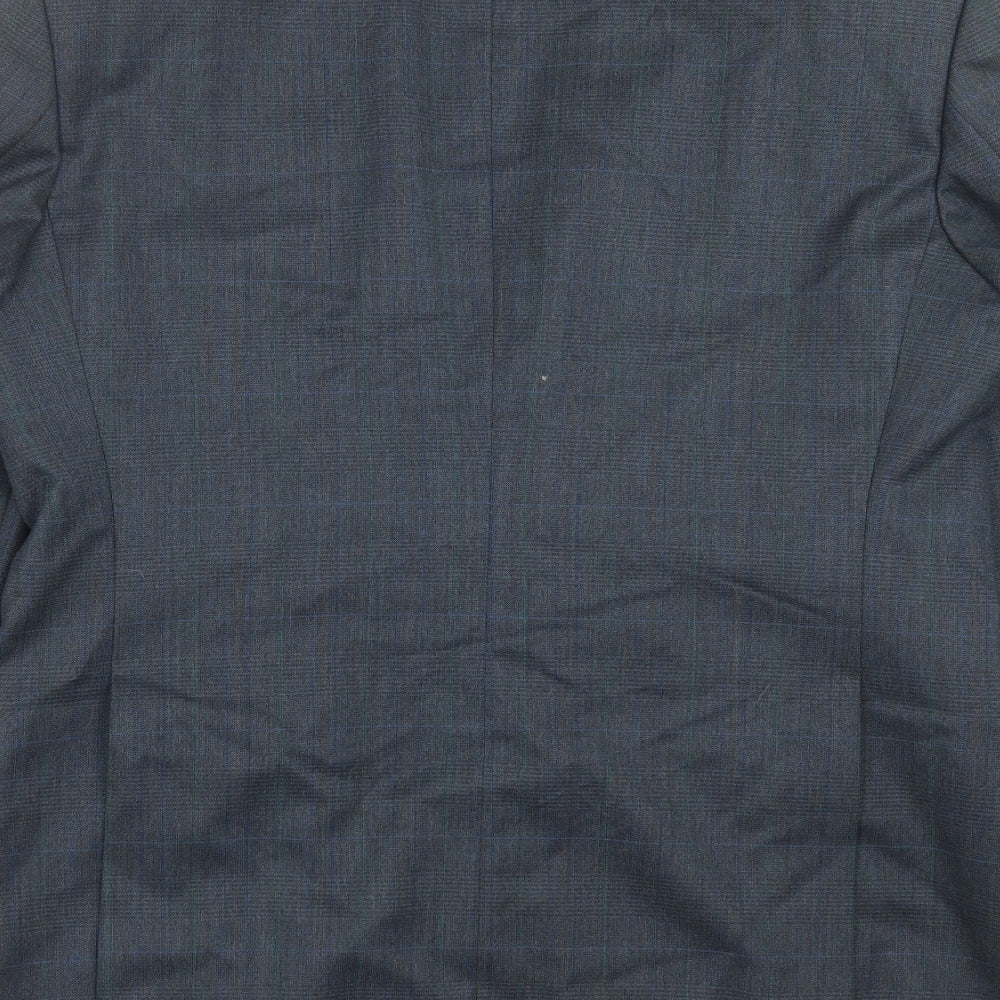 Brand and care label for Konen men’s blue check jacket suit jacket, size 42