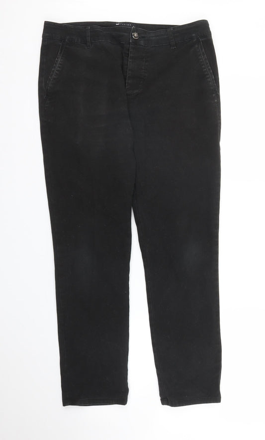Additional front view of ASOS women’s black straight jeans, size UK 33, in, 30-inch leg