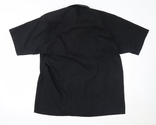 Mens UK Size 17 Premier Black Button-Up Short Sleeve Casual Shirt