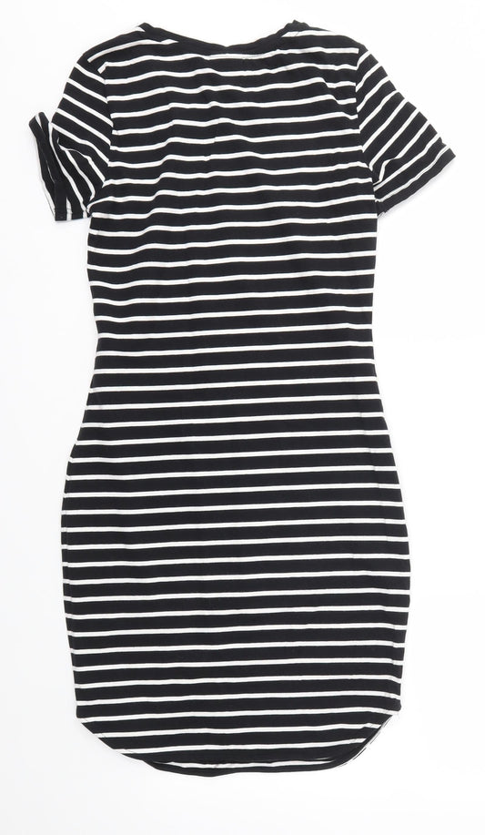 Back view of Noisy May women’s multicoloured striped t-shirt dress, size XS